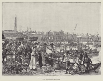 Croquis au Brésil, le marché aux poissons, Rio de Janeiro - Melton Prior